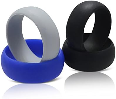Men's Silicone Wedding Ring and Fitness Band (4 Pack) with 2 Sizes for the Perfect Fit (Size 6 &amp; 7)