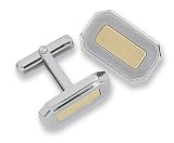 Cufflinks in Stainless Steel with 14k Yellow Gold Inlay Accent. Functional swivels backs for ease of use.