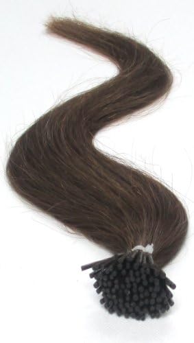 Angelcoco 22Inch 100 Strands Straight Micro Ring Links Locks Beads Keratin Stick I Tip Remy Human Hair Extensions 0.5g Per Strand (22inch, #6 Chestnut Brown)