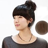 Silver J Fringe clip in hair extension, 100% human hair forelock wig, instant hairpieces, party hair style, Medium chestnut brown