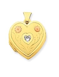 14k Gold Enameled CZ Floral 18mm Heart Locket