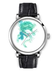 SPRAWL Aanalog Fashion Series Silver Ladies Watches of Genuine Black Leather Strap,Unique Wrist Watch for Women Girls Designed with Greenish blue spot