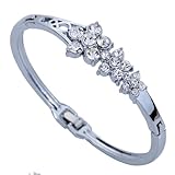 Yazilind Jewelry Grace Silver Plated Double Flower Carve Crystal Charming Bangle Bracelet Lady 2.2″ thumbnail