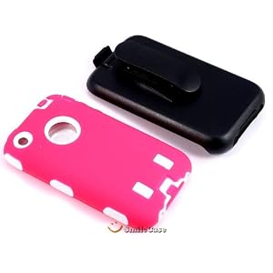 Hot Pink on White Full Protection Case for iPhone 3G 3GS with Belt Clip Holster Supplied exclusively by Smile Case