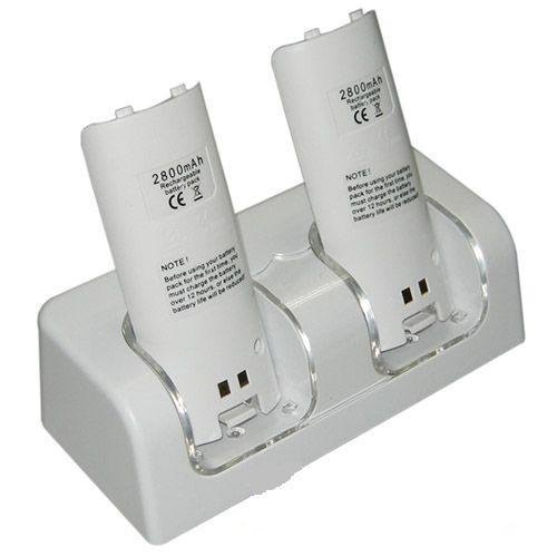 Brand New Twin Dual Remote Charger/Charging Docking Station Stand + 2 x 2800 Rechargable mAh Battery Batteries for Nintendo Wii with LED Light