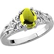 14K White Gold Cabochon Peridot and Diamond Ring