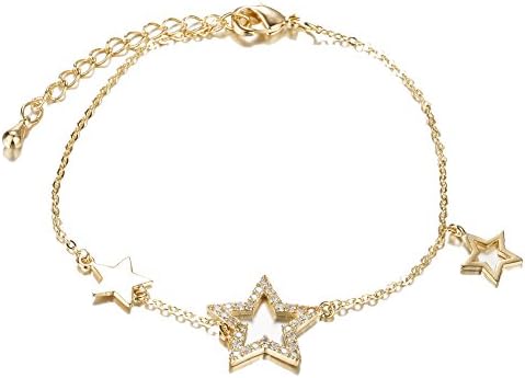 Infinite Charming Jewelry Women's Gold Plated Base Star Charm Bracelet 6.5"+1.5" Extender