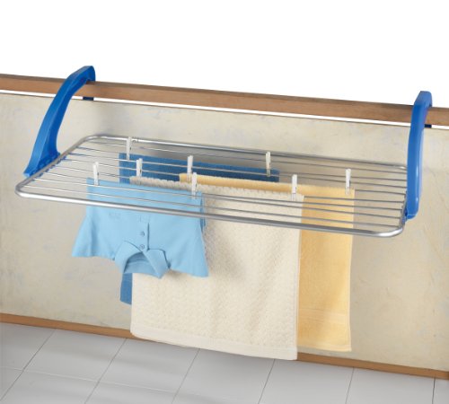 WENKO 3773020100 Balkon W&auml;schetrockner Profi - 10 m Trockenl&auml;nge, zusammenklappbar, Kunststoff-Aluminium, 110 x 3 x 56 cm