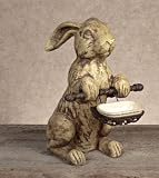Small Cream Cast Stone Rabbit With Accessories