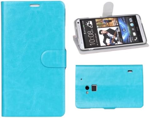 Lanzero@ HTC T6 Snap-on Thin Side Flip(Stand/Id Card Slot/magnetic Closure) Premium Pu Synthetic Leather Cover Case with FREE Ultimate Clear Plus Screen Protector For HTC One Max T6 (Light Blue)