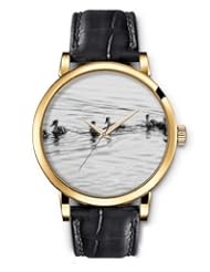 SPRAWL Aanalog Fashion Series Gold Ladies Watches of Genuine Black Leather Strap,Unique Wrist Watch for Women Girls Designed with Ducks on the lake