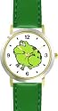 Frog Cartoon Animal - WATCHBUDDY&reg; DELUXE TWO-TONE THEME WATCH - Arabic Numbers - Green Leather Strap-Children's Size-Small ( Boy's Size & Girl's Size )