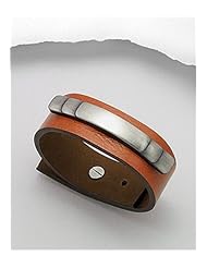 Orange Leather Bracelet In White Base