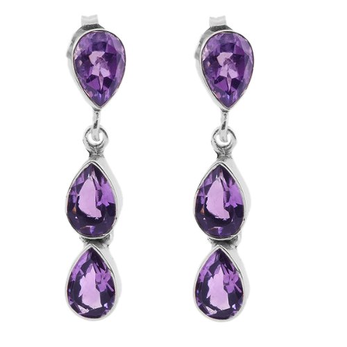 7.16 Ct Pear Shape Amethyst 925 Sterling Silver Earrings