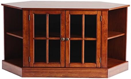 46" TV Stand with Corner Exterior Shelves and Glass Cabinet