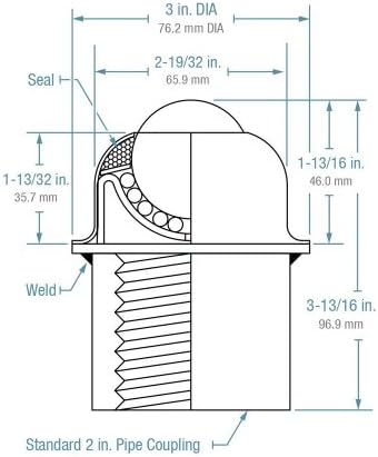 Hudson Bearings PBT-1-1/2 Pipe Mounted Ball Transfer, Carbon Steel, 1-1/2" Diameter, 250 lbs Load Capacity (Case of 4)
