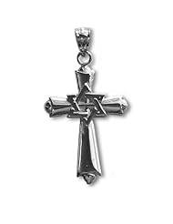 14K White Gold Cross With Star Of David Pendant
