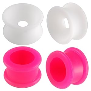 2 Pairs of 5/8 inch 16mm gauge Pink (si01) and White (si02) flexible silicone Double Flared Flare Tunnels Ear Plugs ring Earlets kit set CEZN - Ear stretched Stretching Expanders Stretchers Lot - Pierced Jewellery Body Piercing Jewelry