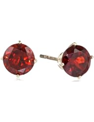 14K Yellow Gold 6mm Round-Shaped Garnet Stud Earrings