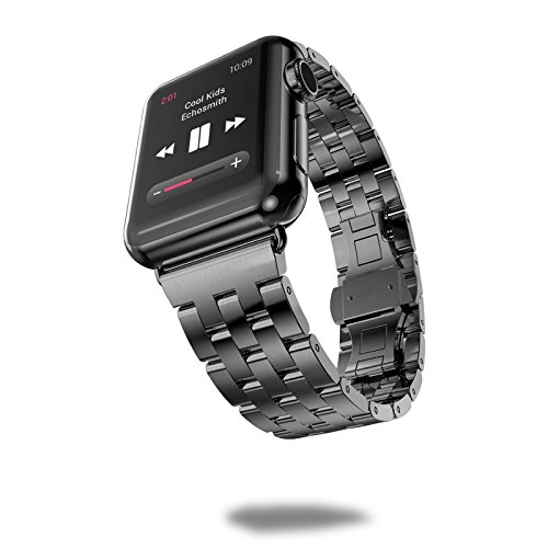 Apple Watch 42mm Band, Infiland Stainless Steel Metal Replacement Strap Wrist Band With Double Button Metal Clasp for Apple Watch & Sport & Edition version 42mm - Black