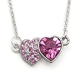 Platinum Plated Pink Rose Double Heart Fashion Necklace