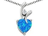 1.95 cttw 925 Sterling Silver Lab Created Heart Shaped Blue Opal Pendant