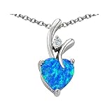 1.95 cttw 925 Sterling Silver 14K White Gold Plated Lab Created Heart Shaped Blue Opal Pendant