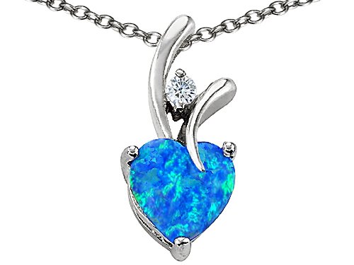 :1.95 cttw 925 Sterling Silver 14K White Gold Plated Lab Created Heart Shaped Blue Opal Pendant