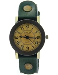 CLW Girls women Vintage Rusty Studs Cow Leather Strap Green Band Quartz Watch