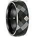 Black Ceramic Ring by CERAMIC GESTALT® - 8mm . Faceted Design. (Size 5 to 14).