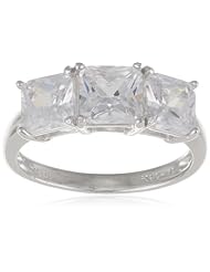 Platinum Plated Sterling Silver Princess-Cut Simulated Diamond Yesterday, Today, Tomorrow 3-Stone Ring
