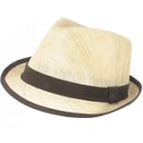 New 100% Linen Vented Stingy Fedora Trilby Hat * Natural with Brown Band - Medium