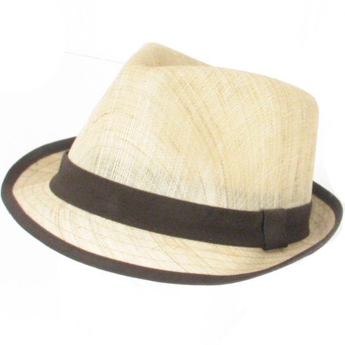 New 100% Linen Vented Stingy Fedora Trilby Hat * Natural with Brown Band - Large / Extra Large