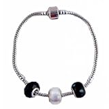 "Pandora" Style Starter Bracelet (B97) + 3 Beads - 9" (23 cms) - Silver Tone Metal ~ Purple, Yellow and Vitral