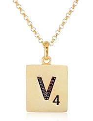 Scrabble 925 Yellow Gold Plated 0.039ct Diamond Initial V Pendant Necklace, 18"