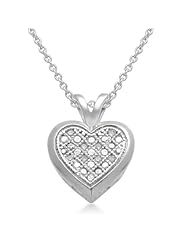 Sterling Silver Diamond Milgrain Box Heart Pendant Necklace (0.03 cttw, I-J Color, I3 Clarity), 18"