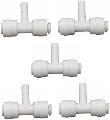 RO Pipe Tee Tubing Push fit 1/4"-1/4"OD Tube Connection-1/4" Water Filter Pack of 5