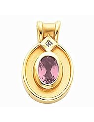 10K Yellow Gold Oval Cut Pink Sapphire and Diamond Pendant -- LIFETIME WARRANTY
