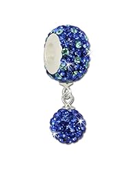 SilberDream Pom-Pom Glitter Bead with darkblue Czech crystals, 925 Sterling Silver Bead, for Bead Bracelet, Necklace or Earring GSB407