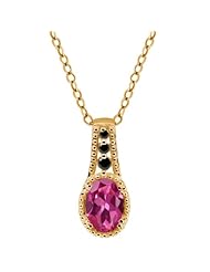 0.91 Ct Oval Pink Tourmaline Black Diamond Gold Plated Sterling Silver Pendant