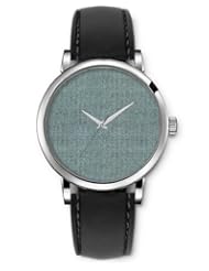SPRAWL Aanalog Fashion Series Silver Ladies Watches of Genuine Black Leather Strap,Unique Wrist Watch for Women Girls Designed with Grayish green fabric texture