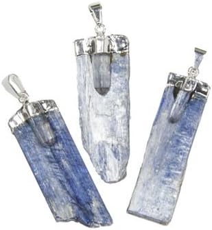 Genuine blue Kyanite blade pendant with quartz point accent