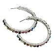 Silvertone Multi Colored Rhinestone Fashion Hoop Earrings