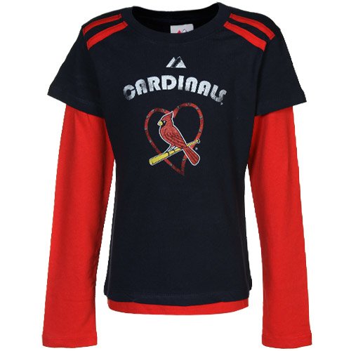 Majestic St. Louis Cardinals Navy Blue Youth Girls Top Field Long Sleeve T-shirt (8/10)