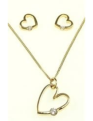 Kala-isjewels - Ladies 18ct Gold Plated CZ "" Hearts ""Pendant ( 0,79"" ) , Earrings and Chain (17,71"" )