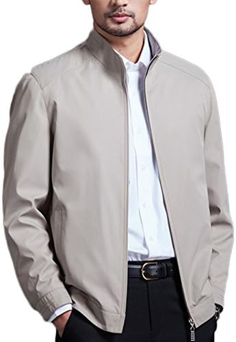 Simplechic Men's Casual Fitted Zip Previously Long Sleeve Stand Collar Jacket Khaki XL