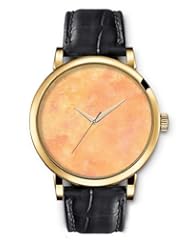 SPRAWL Aanalog Fashion Series Gold Ladies Watches of Genuine Black Leather Strap,Unique Wrist Watch for Women Girls Designed with Pink spots on yellow background