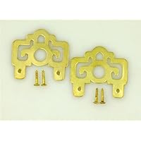 Asian Art - Pair of 2 Ming Geometric 'Brass Hanging Hardware for Chinese Wall Screen Paintings