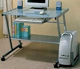 Modern Silver Finish Metal Computer Station Desk Table w/Glass Top