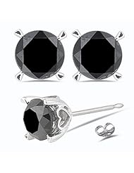 3/4 (0.71-0.80) Cts of 3.50-4.00 mm AAA Round Black Diamond Heart-Themed Stud Earring in 14K White Gold